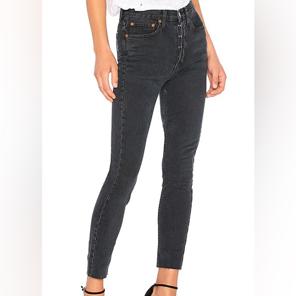 Redone Originals High Rise Ankle Crop with Stretch in Worn Black - Picture 6 of 6